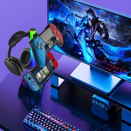 Gaming Headphone Stand, RGB Headset Holder, Headphone Holder with 10 Light Modes, USB Type-C Data Transfer and Device Connection Charging, Suitable for All Headset Game Controllers (B)