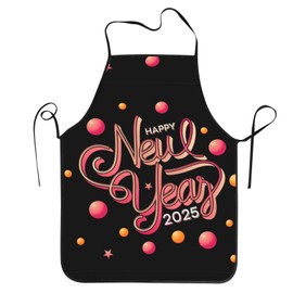 Keouip Happy New Year 2025 Chef Apron For Men Women Kitchen Baking Waterdrop Resistant Professional Cooking Aprons
