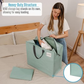 VENO 4 Pack Moving Bags, Christmas Storage Containers, Storage Totes, Zipper On Top, Sturdy, Storage Bags for Camping, Clothes, Bedding, Comforters, Pillows (22 Gallon Light Green, 4 Pack)