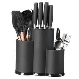 3 in 1 Messerblock Ohne Messer, Messerblock Schwarz mit Schlitzen, Universal Unbestückte Messerblöcke, Küchenhelfer Aufbewahrung, Messerblock Organizer, Besteckhalter für Alle Küchenmesser Geeignet