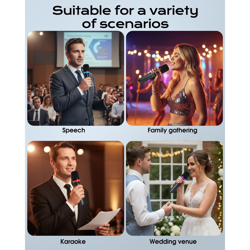 Wireless Microphone, One-Touch Mute & Dynamic RGB Lighting, Professional-Grade Dual