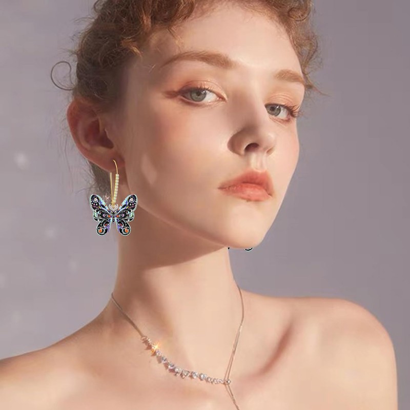 JIMARIN Bohemian Handmade Sparkly Crystal Acrylic Butterfly Dangle Drop Leverback