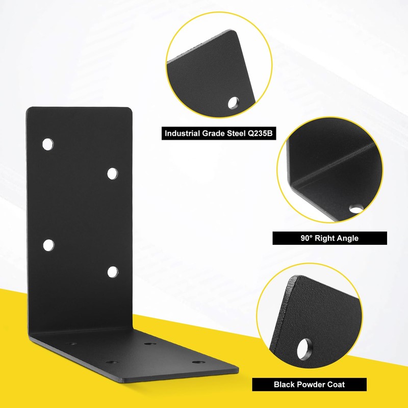 4 Pack 6"x6"x3" L Right Angle Bracket,Heavy Duty Steel Corner