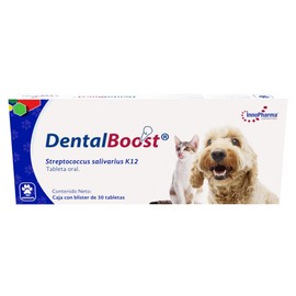 DENTAL BOOST 30 Tabletas - Probiótico que reduce la placa dentobacteriana y el mal aliento. Sabor a Pollo (el preferido de perros y gatos).