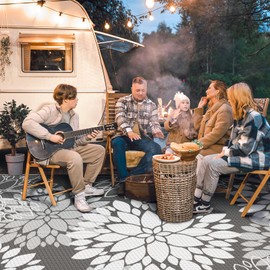 LuxStep Outdoor Rug Waterproof Outdoor Plastic Straw Rug Reversible Patio Rug Mat Outdoor Decor Large Area Mats for RV, Picnic, Backyard, Deck, Balcony, Porch, Beach, Camping, 8' x 10' Grey