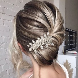 Heread Pearl Bride Wedding Hair Comb Silver Crystal Bridal Hair Accessories Rhinestones Hair Piece for Women and Girls