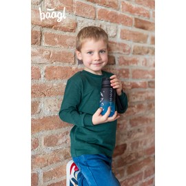 Baagl Tritan Water Bottle, Leakproof One Click Flip Lid 350ml Drink Bottle, Reusable with Scale, Motivational Daily Drinking Bottle with Strap for Kids, Children, School, Sport