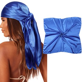 AWAYTR 35" Large Square Satin Head Scarf - Silk Hair Scarf Square Hair Bandanas Large Scarf Sleeping Head Wraps for Women (Royal blue)