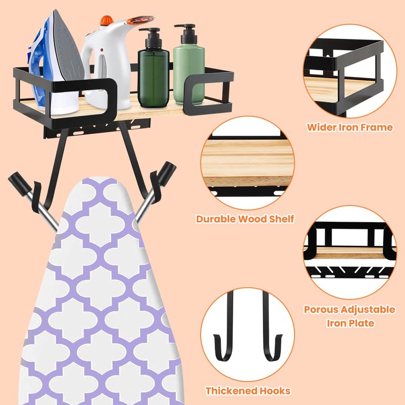 Ironing Board Holder Wall Mount, Metal Ironing Board Hanger with