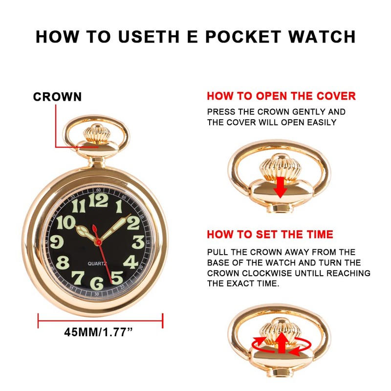 Tiong Gold Shiny Arabic Numeral Men's Quartz Pocket Watch, Pocket