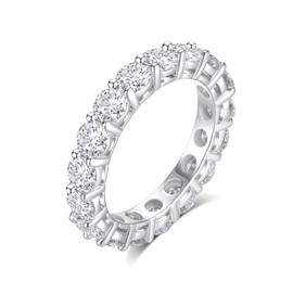 CACESTONE 5.1 CTTW Moissanite Wedding Band Ring, 4mm Width Full Eternity Band Ring for Women, D Color VVS1 Round Moissanite Jewelry 925 Sterling Silver, Anniversary and Birthday Gift, Size 8