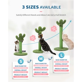 Made4Pets 34" Tall Cat Scratching Post, Cactus Cat Scratcher Kitten Scratching Posts for Indoor Cats Adults Claw Scratch with Sisal Rope, Vertical Green Cat Tree with Dangling Ball for Kitties Large