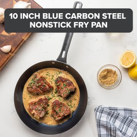 Viking Non Stick Frying Pan, 10 Inch Blue Carbon Steel Kitchen Cookware, Black