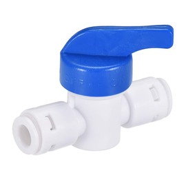 uxcell Quick Connector Ball Valve, Push in to Connect Water Tube Fitting, 1/4" Tube OD, for RO Water Systems, Water Purifiers Water Filters, Blue Handle, White 2Pcs