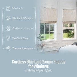 Everyday Celebration 100% Blackout Cordless Roman Shades - Thermal Insulated Window Blinds for Indoor Use, Vanilla, 30” W x 64” H