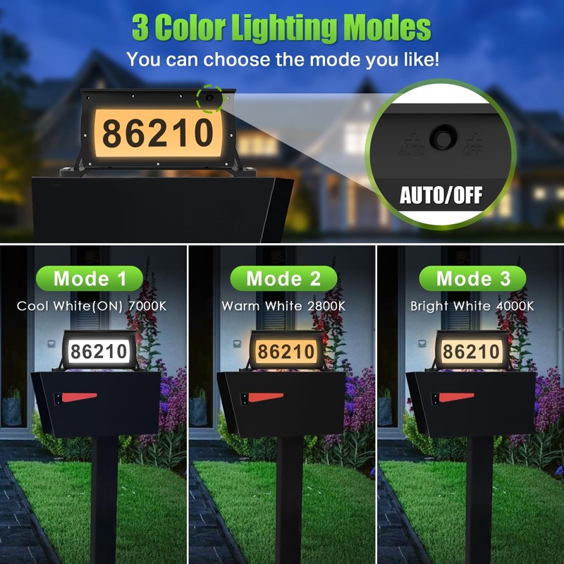 Etetale Solar Address Sign for Mailbox, RGB & Cool White