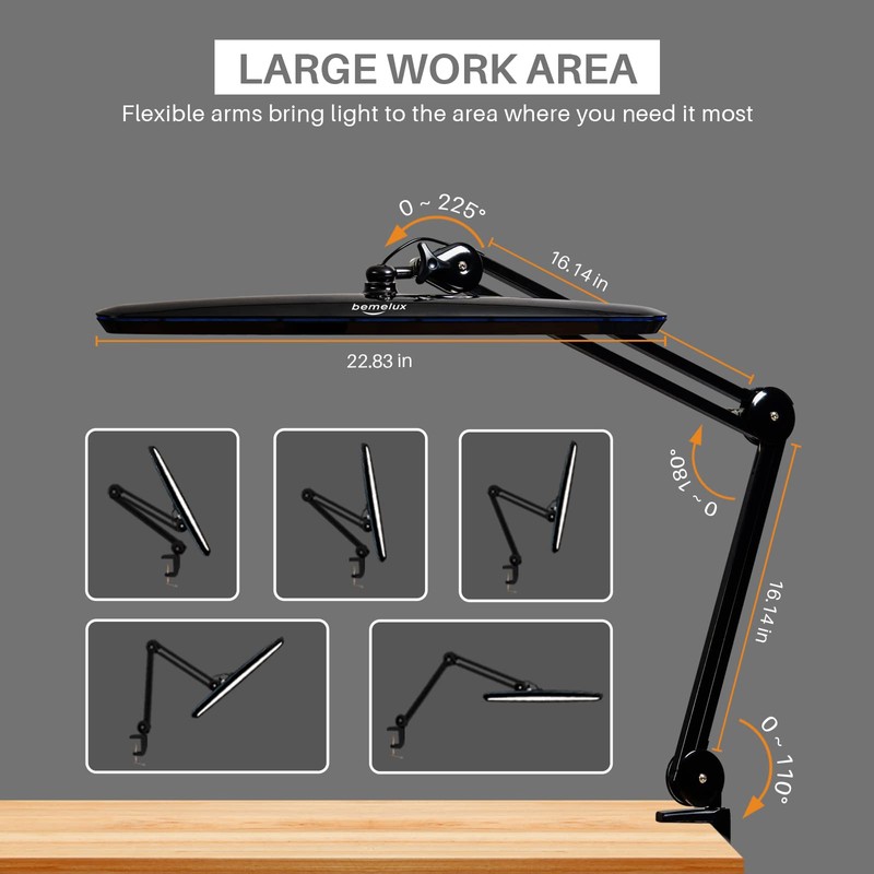bemelux Task Lamp with Clamp, Bright 117PCS LEDs, Metal Swing