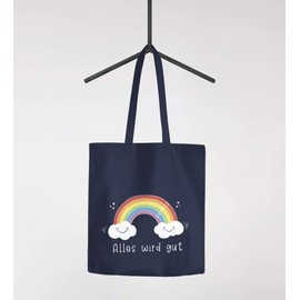 Moonworks® Jute Bag Rainbow Everything Will Be Good Courage Gift Consolation Encouragement Positive Think Persevere Navy 2 Long Handles