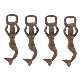 Ebros Rustic Vintage Heavy Duty Cast Iron Metal Nautical Coastal Goddess Siren Mermaid Soda Beer Bottle Cap Opener 7" High Mermaids Under The Sea Party Decor Accent (4)