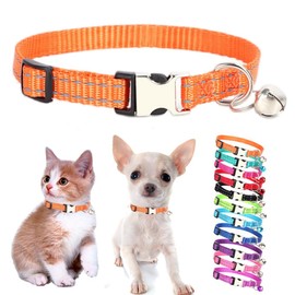 XS Dog Collar with Bell, Reflective Nylon XSmall Cat Collars Soft Adjustable Buckle for XXS Small Puppy Female Tiny Pets Dogs Girl Kitten Yorkie Chihuahua Orange X-Small