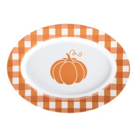 C.R. Gibson QSTM-24069 Orange Plaid Pumpkin Reusable Melamine Plate Thanksgiving Platter, 14" x 10"