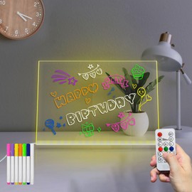 Masshomi A4 Size DIY RGB 7 Color Change Remote Control Message Dry Eraser Acrylic Dimming Timer 7 Color Markers USB Cable Portable Glow Noteboard to do List Memo Menu Calandar 7.8 * 11 inch