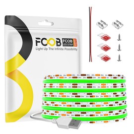 FCOB 6.56FT/2M 5V USB LED Light Strip Green Flexible High Density COB Strips 640LEDs, 8mm LED Tape for Under Cabinet Bedroom No Controller and Power