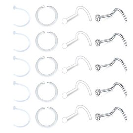 Mayhoop Bioflex Nose Ring Nose Piercing Retainer Clear Nose Stud PTFE Flexible Plastic Nose Retainers 20 - 30 Pieces, Metal,