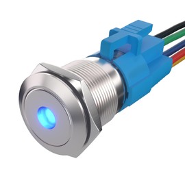 APIELE Push Button Switch 19mm Spot Light Momentary Stainless Steel Push Button 12V-24VDC with Wire 1NO1NC(19mm, Blue)