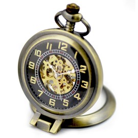 Infinite U High-end Hollow Skeleton Right Angle Magnifier Steel Mechanical Pocket Watch Bronze