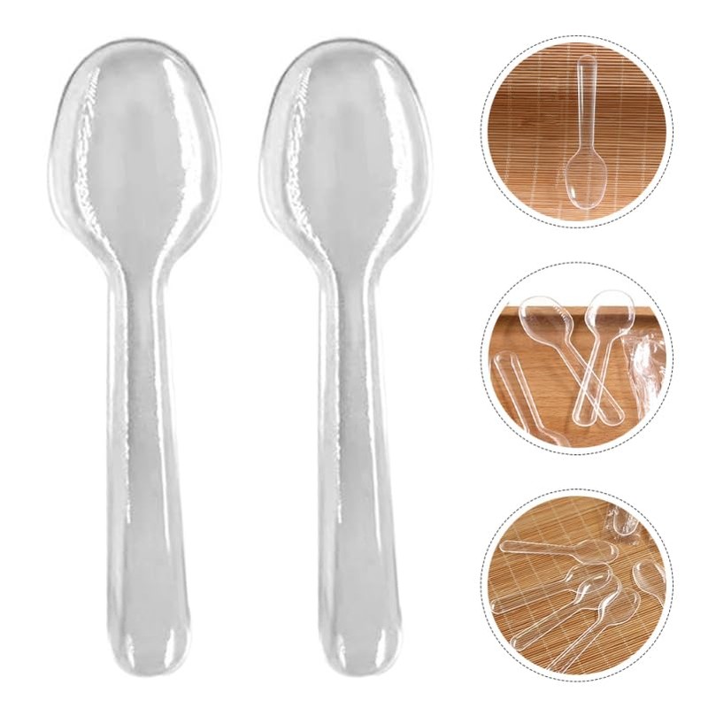 TOYMYTOY 100pcs Disposable Transparent Mini Spoons 8.5cm Individual Packing Bag