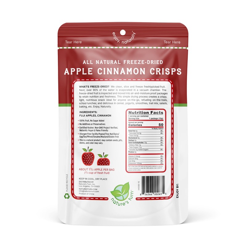 Nature's Turn Freeze-Dried Fruit Snacks, Apple Cinnamon Crisps, Pack of