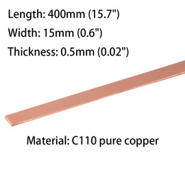 5PCS C110 Copper Flat Bar, 0.02" Thickness x 0.6" Width x 15.7" Length Copper Flat Bar Stock, 0.5mm x 15mm x 400mm Suitable for DIY Battery Connection, etc.