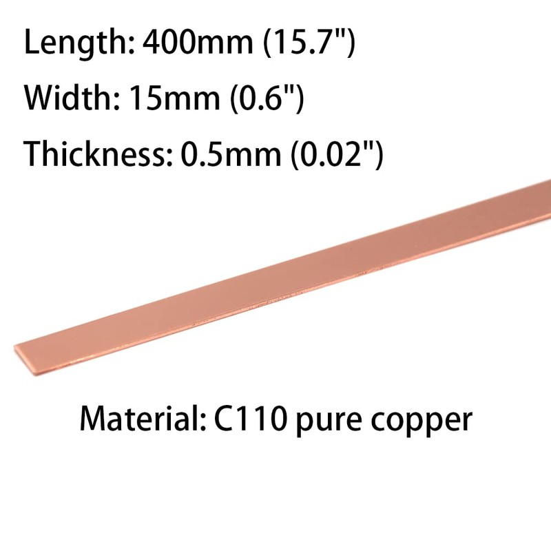 5PCS C110 Copper Flat Bar, 0.02" Thickness x 0.6" Width