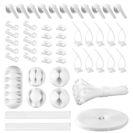 CHZHLI CHZHLI White Cable Management Organizer Kit, 2 Wire Sleeve Protector, 41 Self Adhesive Cable Clips Holder, 10pcs+2 Roll Reusable Cable Ties and 100 Cable Zip Ties for TV Computer Cord Tidy Under Desk