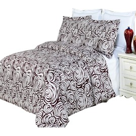 Luxury 3PC King/Calking Printed Ivory with Wine Tustin Duvet Cover Set, 100 % Cotton Fiber Reactive Prints with Matching Pillow Shams