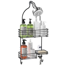 SMARTAKE Hanging Shower Head Caddy, Rustproof Bathroom Shower Shelf Organizer, SUS201 Stainless Steel Over The Storage Rack, for Toilet, Bathroom, Black