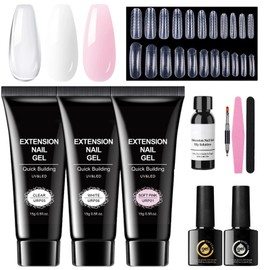 Nail Extension Gel Kit - Clear White Pink Builder Nail Gel Kit - Adjustable Sculpting Set with Long Lasting Glue Accessories for Women Girl Salon Art