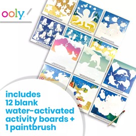 Ooly Water Amaze – Incluye 12 tablas de revelación y cepillo para polvo, almohadillas para orejas de revelación de agua reutilizables para niños, libros de pintura para colorear para niños pequeños,