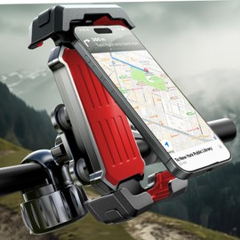 LISEN Motorycle Phone Mount Anti Vibration, [Tightly Fixed] 2024 Upgrade Bike Phone Holder Handlebar, Quick Lock Phone Mount for Motorcycle Mountain Bike, Motorcycle Holder for 4.7-7" Cell Phones,Red
