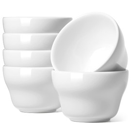 LE TAUCI Bouillon Cups 8 Ounce, Ice Cream Bowls, Small Bowls for Dessert Soup Chili Dipping Sauce Coffee Cupping - Set of 6, White