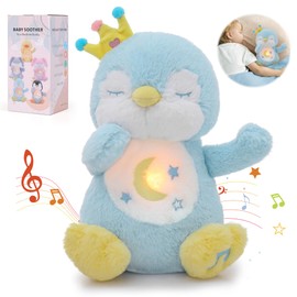 seOSTO Breathing Penguin Teddy Plush with Light and Breathing Musical Soothing Penguin for Baby Toys New Baby Gifts, Anxiety Teddy for Adults