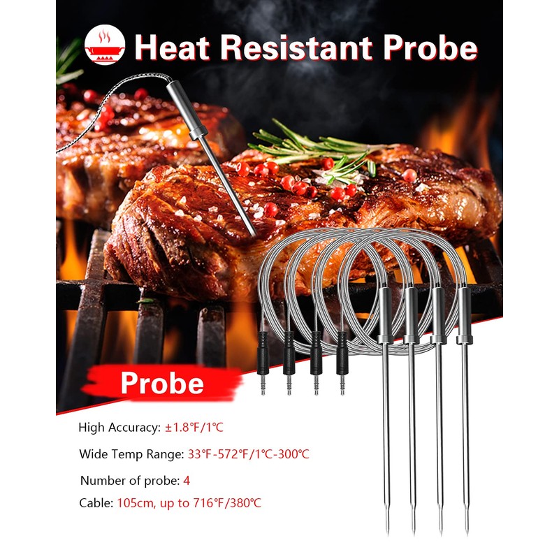 BFOUR Bluetooth Meat Thermometer for Grilling, Wireless BBQ Thermometer with