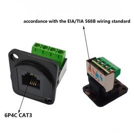 PENGLIN 2PCS RJ11 6P4C Panel Mount Connector, Solderless RJ11 CAT3 Female Screw Terminal Adapter, D-Type Keystone Telephone Jack with Screws