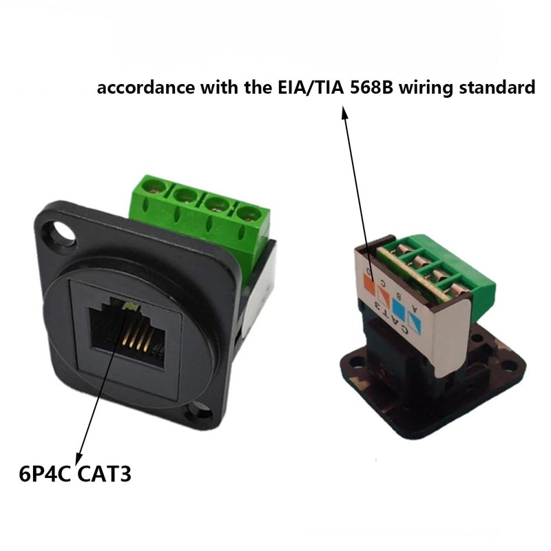 PENGLIN 2PCS RJ11 6P4C Panel Mount Connector, Solderless RJ11 CAT3