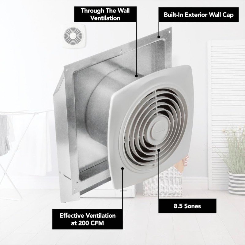 Broan-NuTone 509 Through-the-Wall Ventilation Fan White Cover, 200 CFM, 8.5
