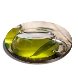 1 x Round Coaster - Healthy Green Tea Organic Drink Cork Backed MDF Glossy Tea Coffee Accessory #16538