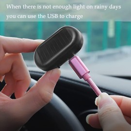 Anki HappiGo 2Pcs Car Solar Power Simulated Dummy Alarm Device Anti-Theft LED Flashing Security Light Fake Lamp Automotive Warning Interior Safety Lights with USB Charger Port (2 Red)