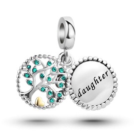 SBI Jewelry Daughter Family Tree Charm for Bracelets Love Silver Dangle Women Mom Sister Family Best Friends Auntie Cousin Grandma Granddaughter Birthday Anniversary Mothers Day