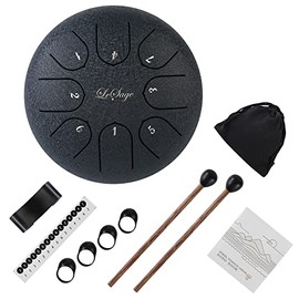 LeSage Steel Tongue Drum 6 Inches 8 Notes Percussion Metal Drum Instrument Small Handpan Drum meditation Steel Drum for Kids Adult Beginner with Bag Tone Sticker Music Book and Mallets Navy Blue